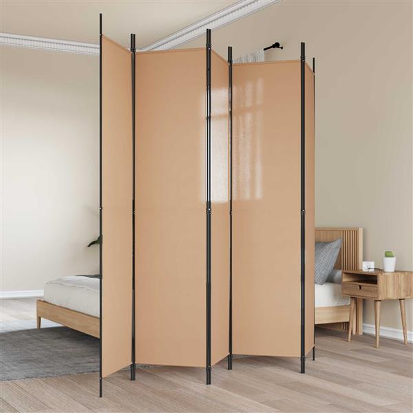 Grote foto vidaxl 5 panel room divider beige 250 x 220 cm stof huis en inrichting overige huis en inrichting