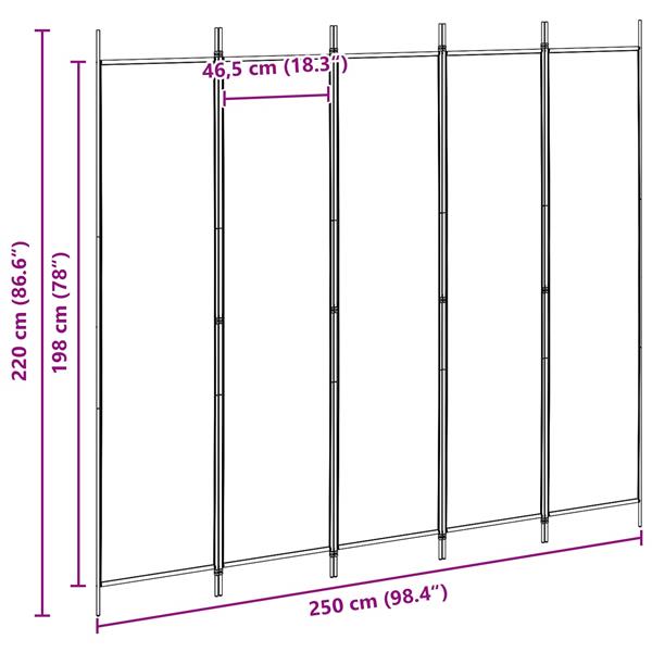 Grote foto vidaxl 5 panel room divider beige 250 x 220 cm stof huis en inrichting overige huis en inrichting