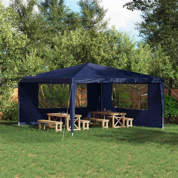 Grote foto vidaxl party tent zijwand 2 pcs 400 x 195 cm blauw pe en staal tuin en terras overige tuin en terras