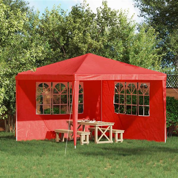 Grote foto vidaxl party tent zijwand 2 pcs 300 x 195 cm rood pe en staal tuin en terras overige tuin en terras
