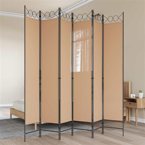 Grote foto vidaxl 6 panelen kamerscherm beige 240 x 220 cm stof huis en inrichting overige huis en inrichting