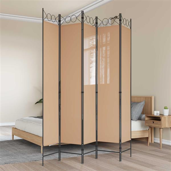 Grote foto vidaxl 5 panel room divider beige 200 x 220 cm stof huis en inrichting overige huis en inrichting