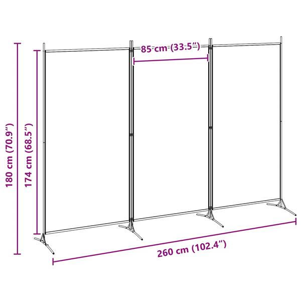 Grote foto vidaxl 3 panel room divider beige 260 x 180 cm stof huis en inrichting overige huis en inrichting