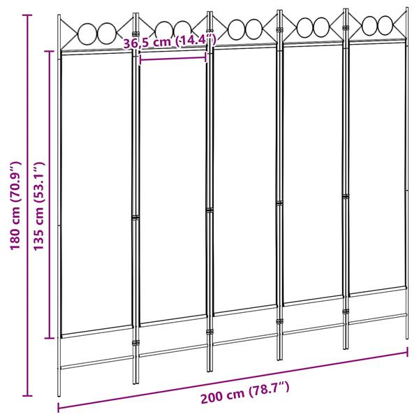 Grote foto vidaxl 5 panel room divider beige 200 x 180 cm stof huis en inrichting overige huis en inrichting