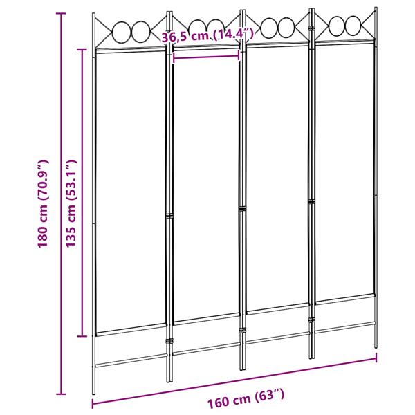 Grote foto vidaxl 4 panelen roomdivider beige 160 x 180 cm stof huis en inrichting overige huis en inrichting
