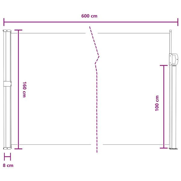Grote foto vidaxl uittrekbaar zijscherm zand 600 x 160 cm polyester tuin en terras overige tuin en terras