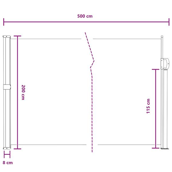 Grote foto vidaxl uittrekbaar zijscherm grijs 500 x 200 cm polyester tuin en terras overige tuin en terras