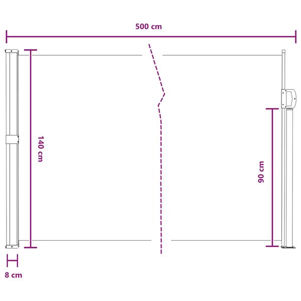 Grote foto vidaxl uittrekbaar zijscherm grijs 500 x 140 cm polyester tuin en terras overige tuin en terras