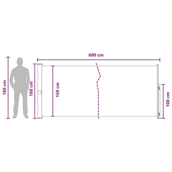 Grote foto vidaxl uittrekbaar zijscherm beige 600 x 160 cm polyester tuin en terras overige tuin en terras