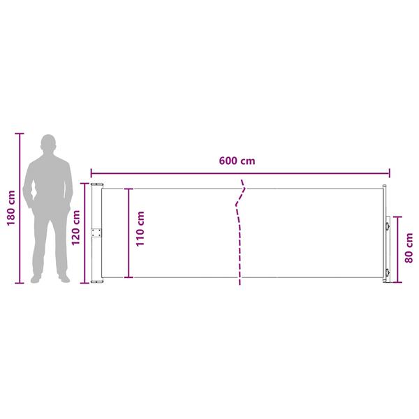 Grote foto vidaxl uittrekbaar zijscherm taupe 600 x 117 cm polyester tuin en terras overige tuin en terras