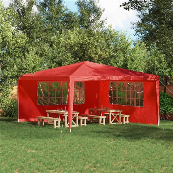 Grote foto vidaxl party tent zijwand 2 pcs 400 x 195 cm rood pe en staal tuin en terras overige tuin en terras