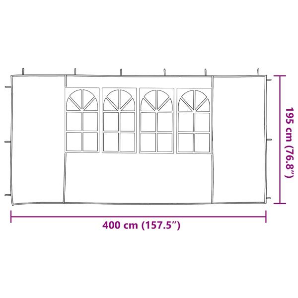 Grote foto vidaxl party tent zijwand 2 pcs 400 x 195 cm rood pe en staal tuin en terras overige tuin en terras