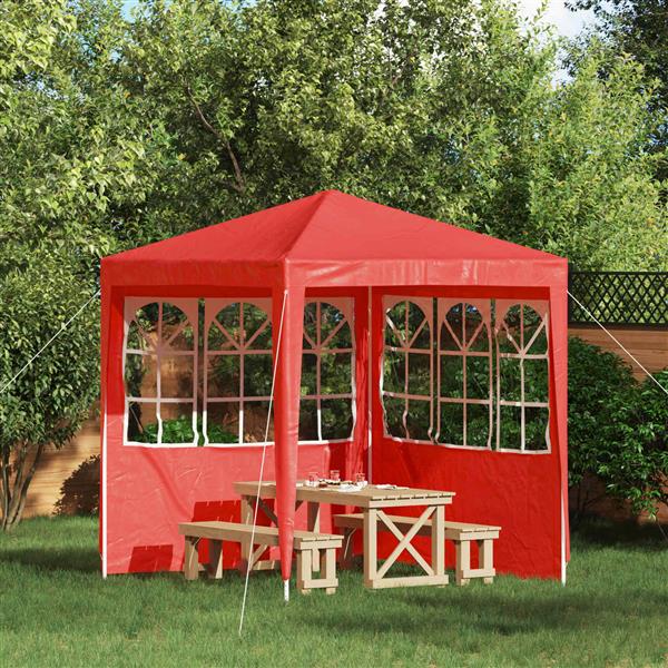 Grote foto vidaxl party tent zijwand 2 pcs 200 x 195 cm rood pe en staal tuin en terras overige tuin en terras