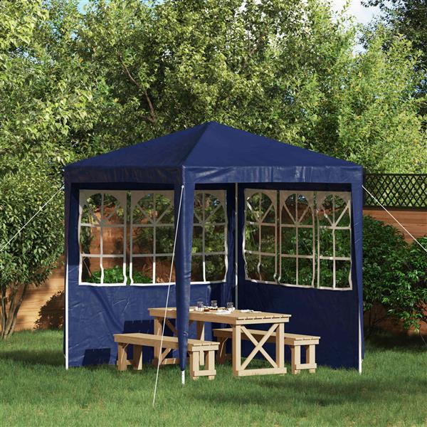 Grote foto vidaxl party tent zijwand 2 pcs 200 x 195 cm blauw pe en staal tuin en terras overige tuin en terras
