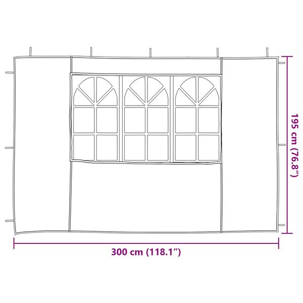 Grote foto vidaxl party tent zijwand 2 pcs 300 x 195 cm lichtgrijs pe en staal tuin en terras overige tuin en terras