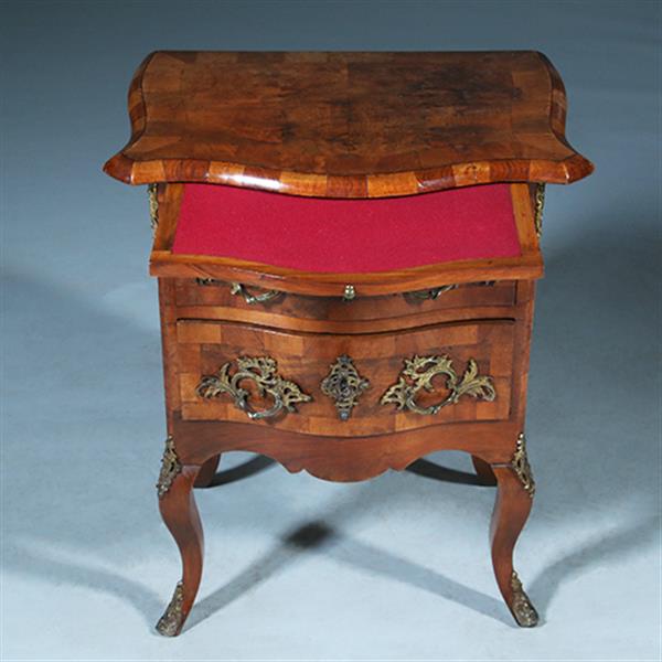 Grote foto kleine dresdener barok commode ca 1860 in noten met wortelnoten en uittrekbaar blad no.400940 antiek en kunst stoelen en banken