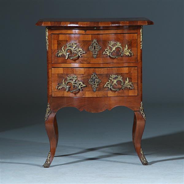 Grote foto kleine dresdener barok commode ca 1860 in noten met wortelnoten en uittrekbaar blad no.400940 antiek en kunst stoelen en banken