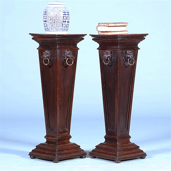 Grote foto stel van 2 neo renaissance zuilen ca 1860 met leeuwenmaskers no.400925 antiek en kunst stoelen en banken