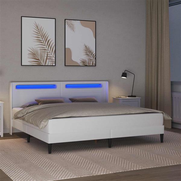 Grote foto vidaxl bedframe met led stripverlichting wit 200 x200 cm kunstleer antiek en kunst stoelen en banken