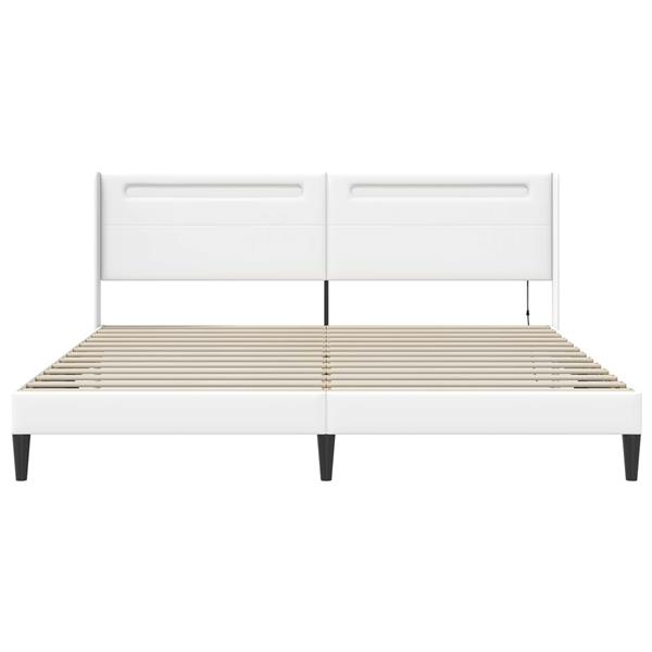 Grote foto vidaxl bedframe met led stripverlichting wit 200 x200 cm kunstleer antiek en kunst stoelen en banken