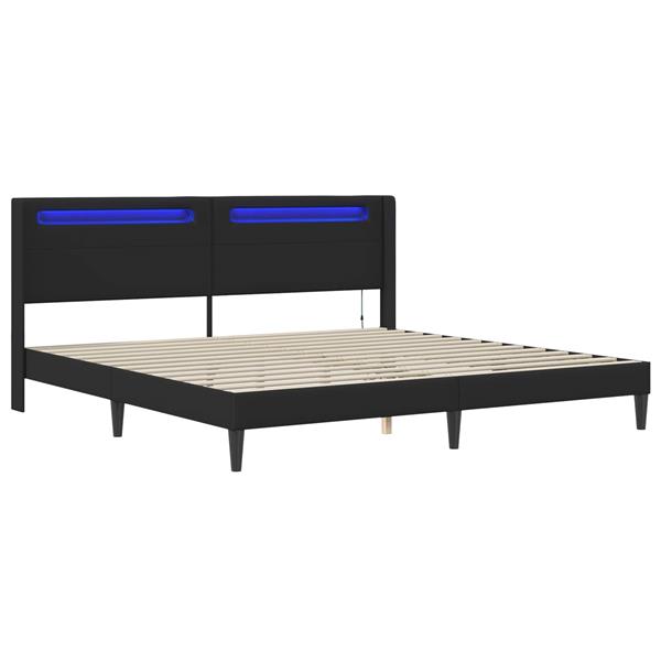 Grote foto vidaxl bedframe met led stripverlichting zwart 200 x200 cm kunstleer antiek en kunst stoelen en banken