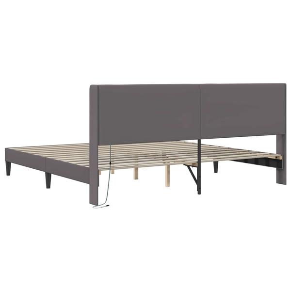 Grote foto vidaxl bedframe met led stripverlichting grijs 200 x200 cm kunstleer antiek en kunst stoelen en banken