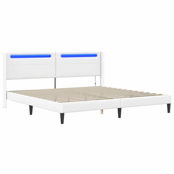 Grote foto vidaxl bedframe met led stripverlichting wit 180 x 200 cm kunstleer antiek en kunst stoelen en banken
