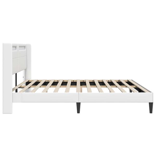 Grote foto vidaxl bedframe met led stripverlichting wit 180 x 200 cm kunstleer antiek en kunst stoelen en banken