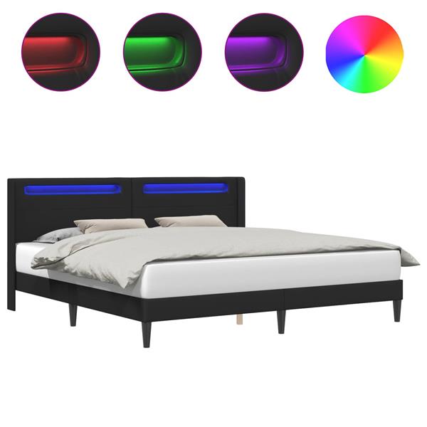Grote foto vidaxl bedframe met led stripverlichting zwart 180 x 200 cm kunstleer antiek en kunst stoelen en banken