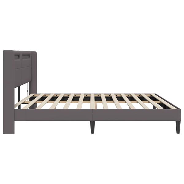 Grote foto vidaxl bedframe met led stripverlichting grijs 180 x 200 cm kunstleer antiek en kunst stoelen en banken