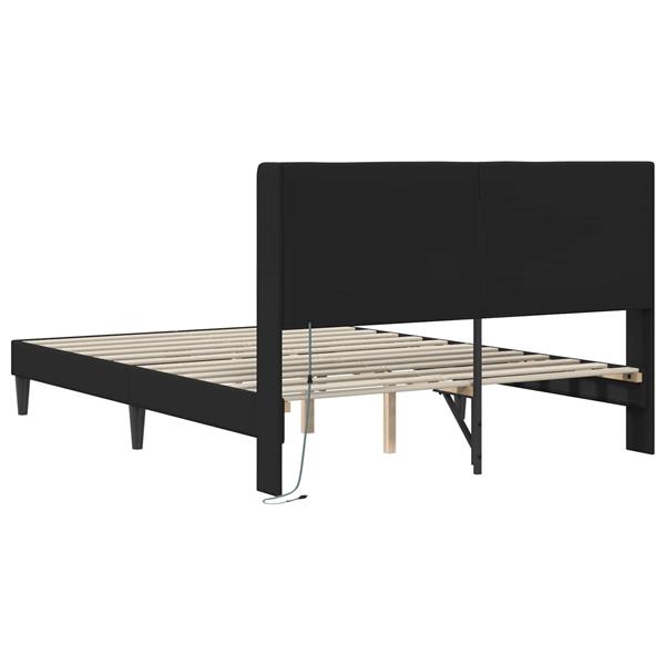 Grote foto vidaxl bedframe met led stripverlichting zwart 160 x 200 cm kunstleer antiek en kunst stoelen en banken