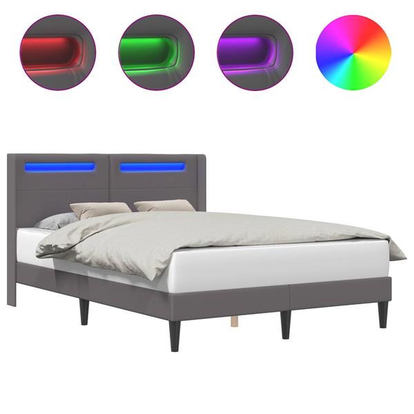 Grote foto vidaxl bedframe met led stripverlichting grijs 160 x 200 cm kunstleer antiek en kunst stoelen en banken