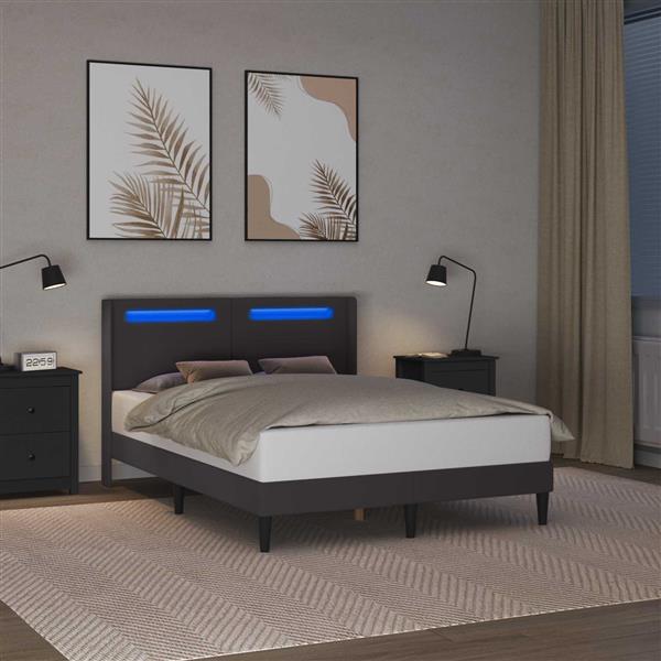 Grote foto vidaxl bedframe met led stripverlichting grijs 160 x 200 cm kunstleer antiek en kunst stoelen en banken