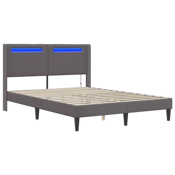 Grote foto vidaxl bedframe met led stripverlichting grijs 160 x 200 cm kunstleer antiek en kunst stoelen en banken