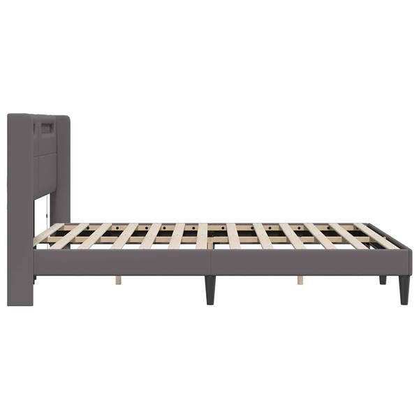 Grote foto vidaxl bedframe met led stripverlichting grijs 160 x 200 cm kunstleer antiek en kunst stoelen en banken