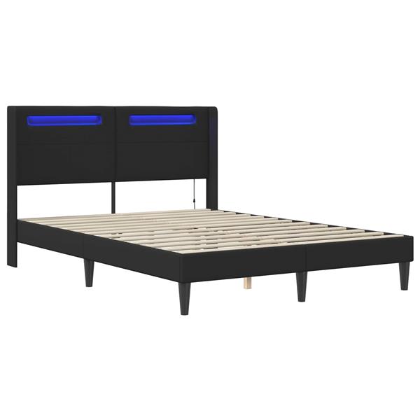 Grote foto vidaxl bedframe met led stripverlichting zwart 140 x 200 cm kunstleer antiek en kunst stoelen en banken
