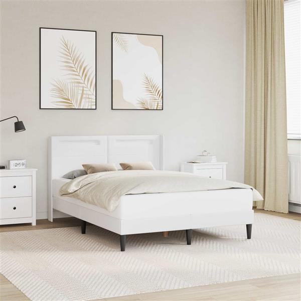 Grote foto vidaxl bedframe met led stripverlichting wit 140 x 190 cm kunstleer antiek en kunst stoelen en banken