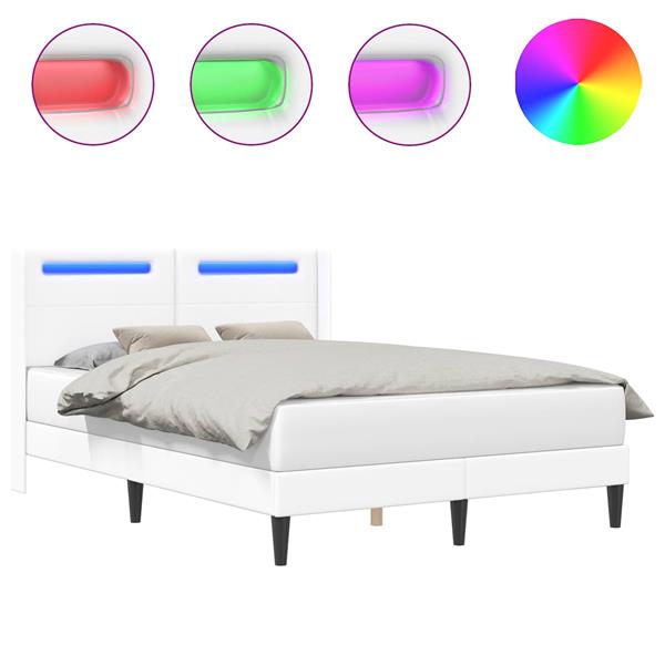 Grote foto vidaxl bedframe met led stripverlichting wit 120 x 200 cm kunstleer antiek en kunst stoelen en banken