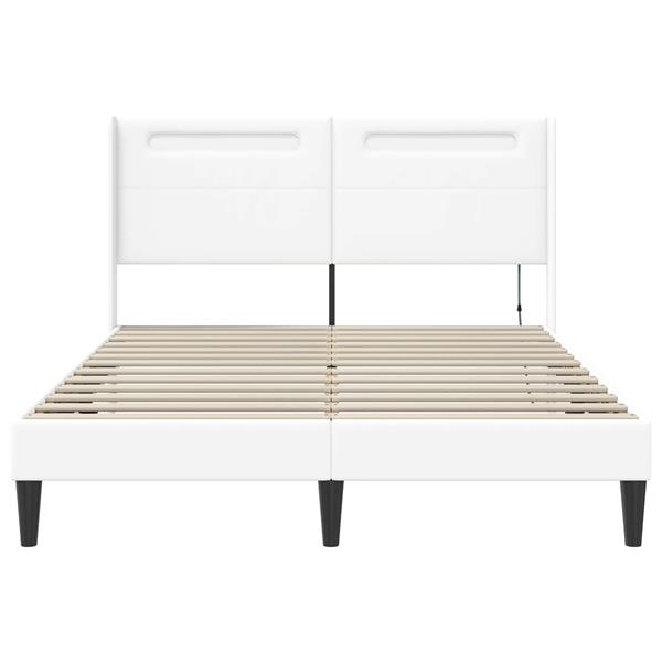 Grote foto vidaxl bedframe met led stripverlichting wit 120 x 190 cm kunstleer antiek en kunst stoelen en banken
