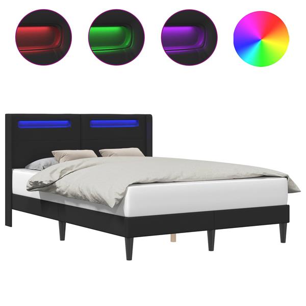 Grote foto vidaxl bedframe met led stripverlichting zwart 120 x 190 cm kunstleer antiek en kunst stoelen en banken
