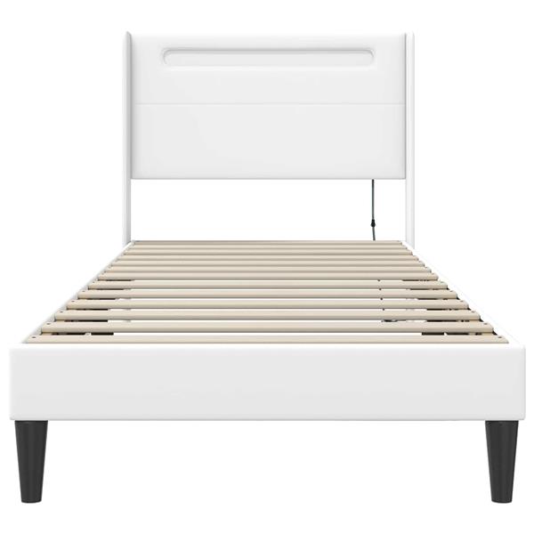 Grote foto vidaxl bedframe met led stripverlichting wit 100 x 200 cm kunstleer antiek en kunst stoelen en banken