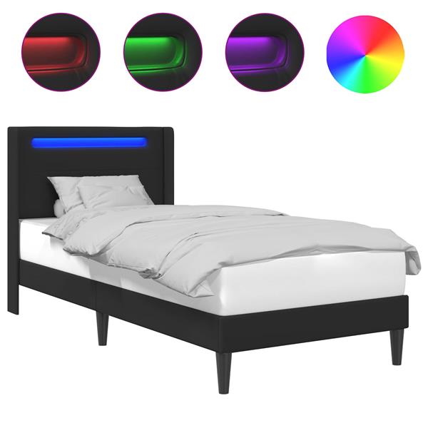 Grote foto vidaxl bedframe met led stripverlichting zwart 100 x 200 cm kunstleer antiek en kunst stoelen en banken
