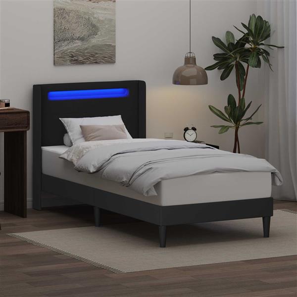 Grote foto vidaxl bedframe met led stripverlichting zwart 100 x 200 cm kunstleer antiek en kunst stoelen en banken