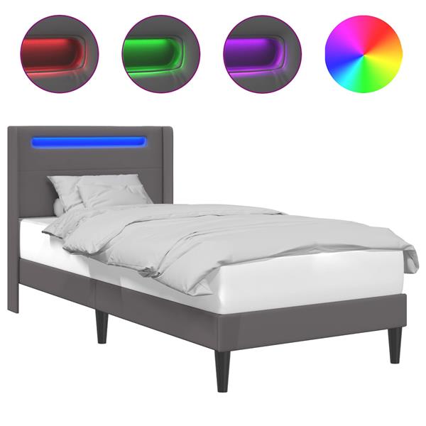Grote foto vidaxl bedframe met led stripverlichting grijs 100 x 200 cm kunstleer antiek en kunst stoelen en banken