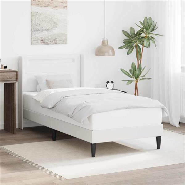 Grote foto vidaxl bedframe met led stripverlichting wit 90 x 200 cm kunstleer antiek en kunst stoelen en banken