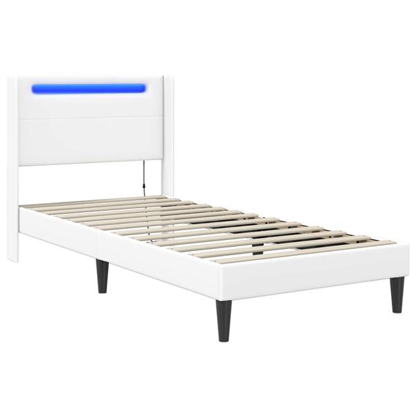 Grote foto vidaxl bedframe met led stripverlichting wit 90 x 200 cm kunstleer antiek en kunst stoelen en banken