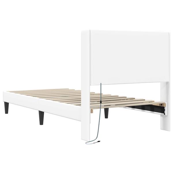 Grote foto vidaxl bedframe met led stripverlichting wit 90 x 200 cm kunstleer antiek en kunst stoelen en banken