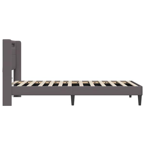 Grote foto vidaxl bedframe met led stripverlichting grijs 90 x 200 cm kunstleer antiek en kunst stoelen en banken