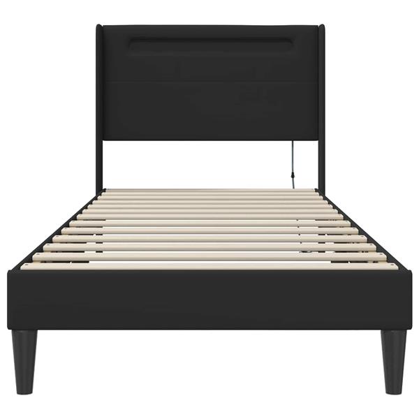 Grote foto vidaxl bedframe met led stripverlichting zwart 90 x 190 cm kunstleer antiek en kunst stoelen en banken