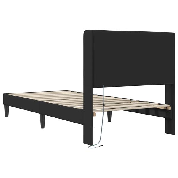 Grote foto vidaxl bedframe met led stripverlichting zwart 90 x 190 cm kunstleer antiek en kunst stoelen en banken